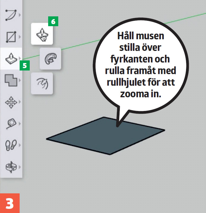 Enkelt ritprogram: Håll musen stilla över fyrkanten och rulla framåt med rullhjulet för att zooma in.