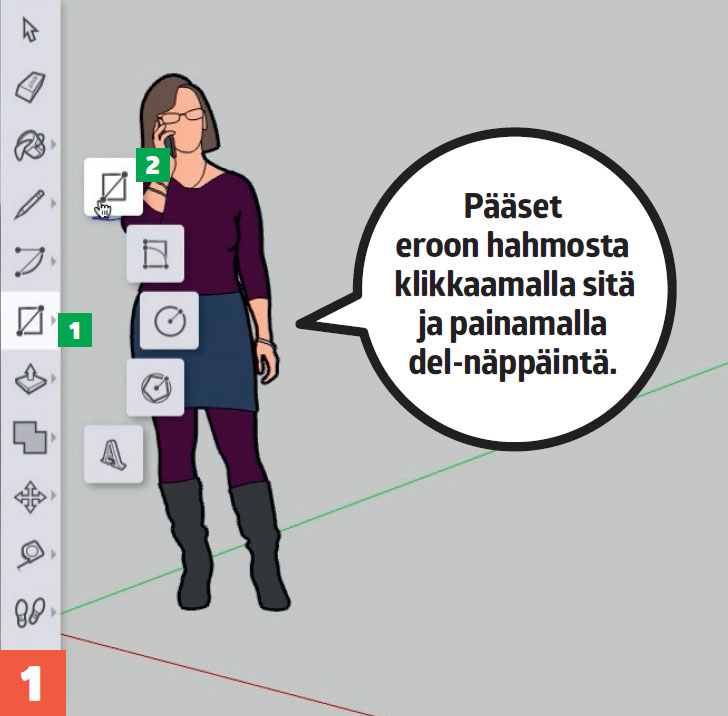 3d suunnitteluohjelma: Pääset eroon hahmosta klikkaamalla sitä ja painamalla del-näppäintä.