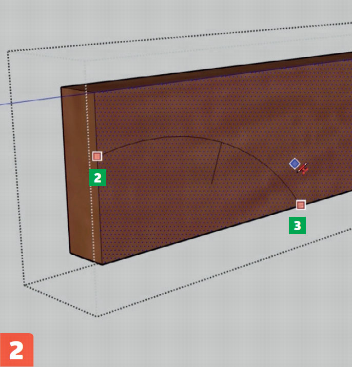 Ilmainen 3d-suunnitteluohjelma: Tee palkkiin kaari lyijykynällä.