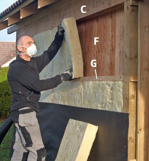 Isolasjon fylles i veggene på isolert bod