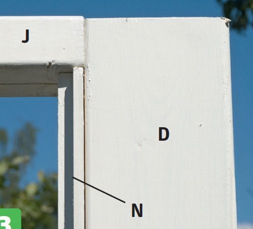 Bord på innsiden av hjørnestolpene til orangeri