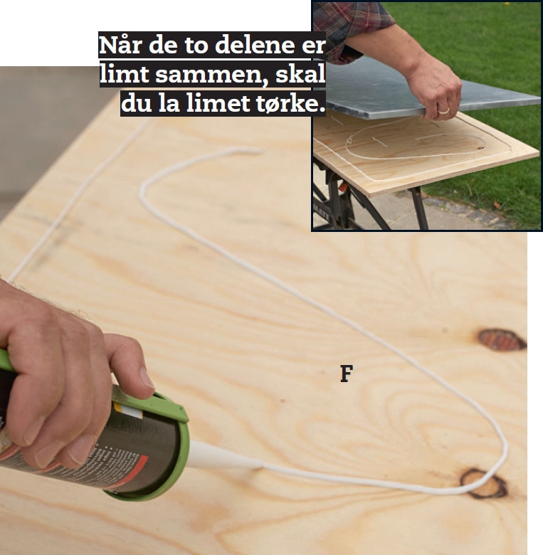 Legg monteringslim på lokket av putekasse benk