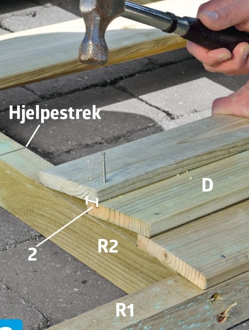 Bordene spikres fast på utebod med overlapp