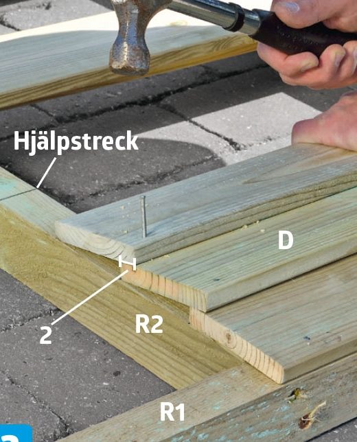 Klinkbrädorna spikas fast till förråd