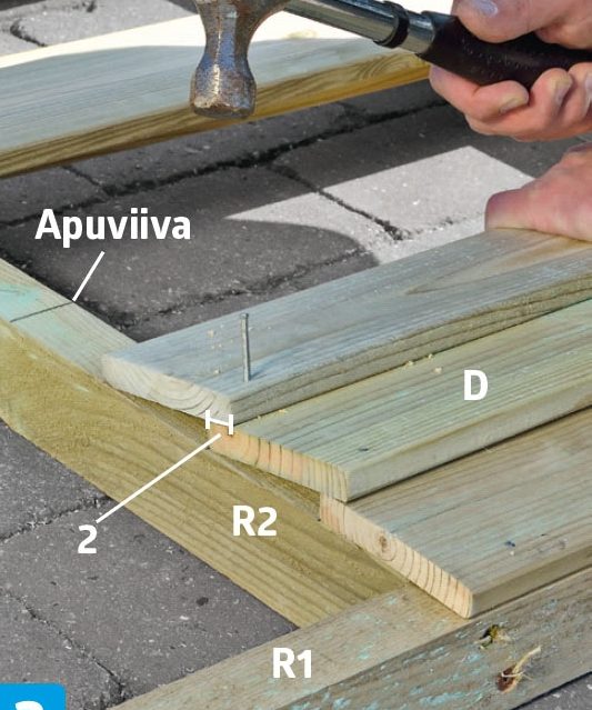 Lautojen kiinnittäminen pihavaraston seiniin