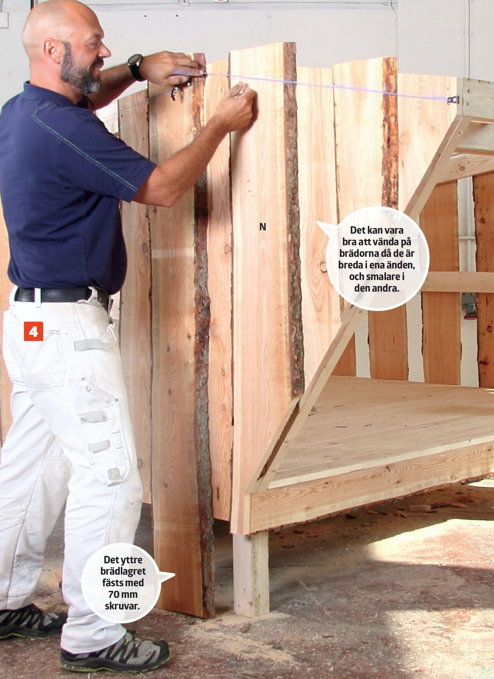 Kalmarbrädorna vid uthänget på vindskydd sågas av