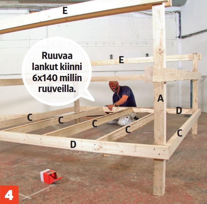 Laavu: Lattialankkujen kiinnittäminen