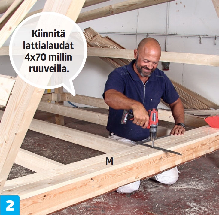 Laavun lattialautojen kiinnitys