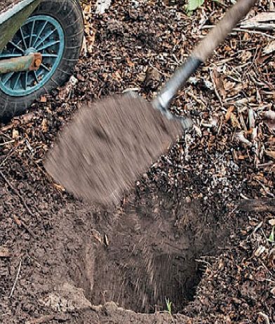 Bygga utegym trädgård: Gräv ett ca 70 cm djupt hål.