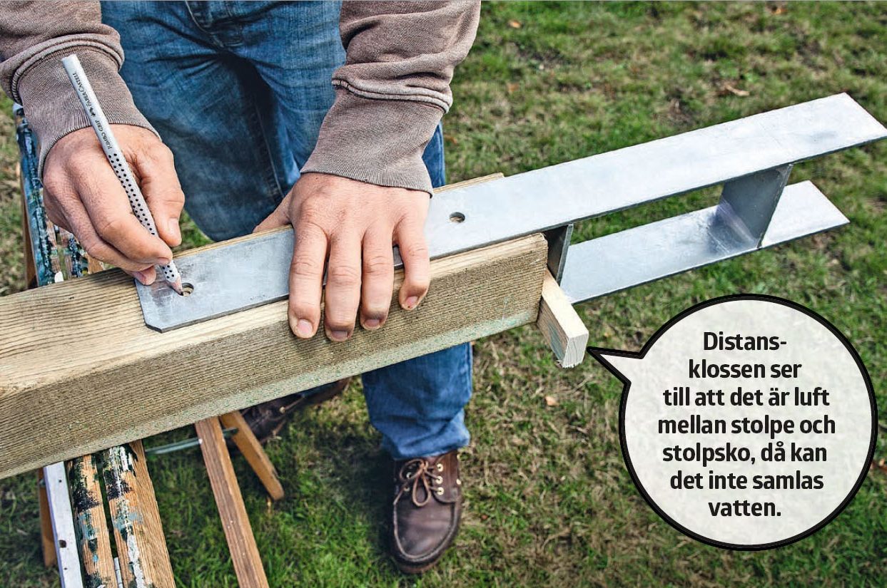 Utegym på tomten: Markera var hål ska borras för stolpfoten.