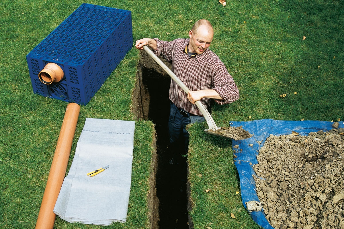 Dræning af græsplæne med faskine