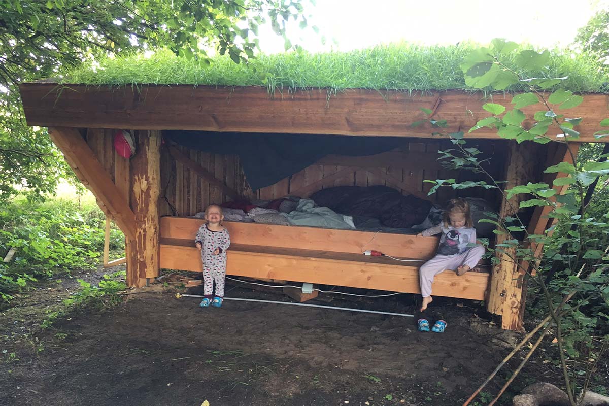 Shelter med græstag