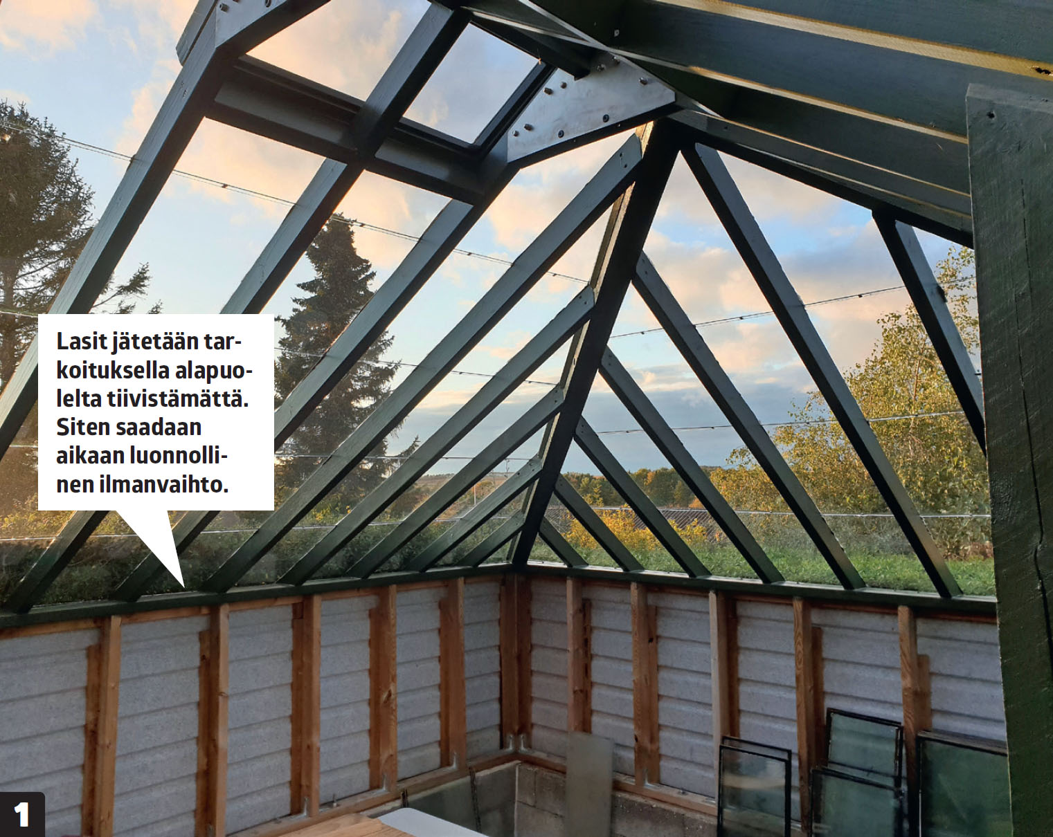 Talvipuutarha jossa on paljon tilaa katon alla