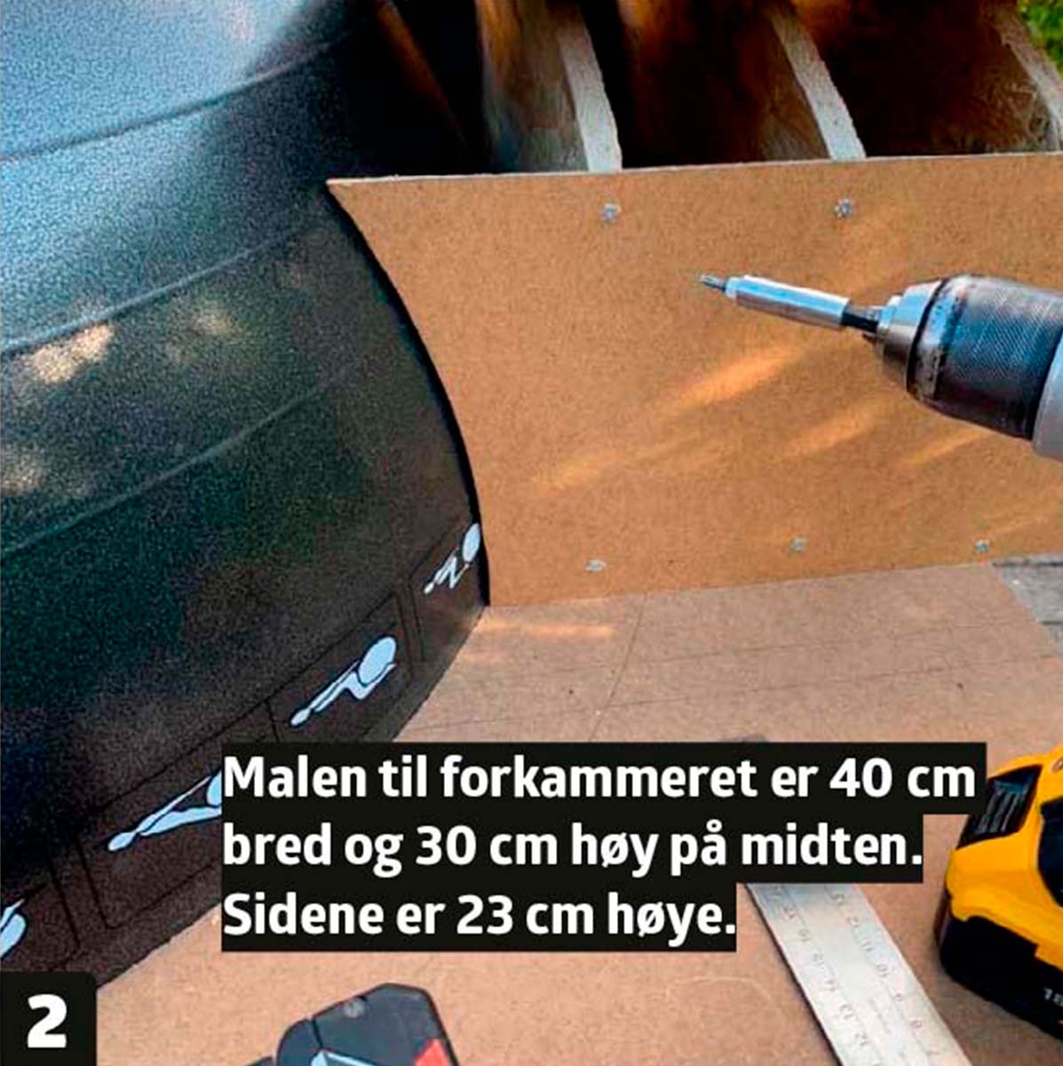 Malen til forkammeret på pizzaovn ute lages av sponplate