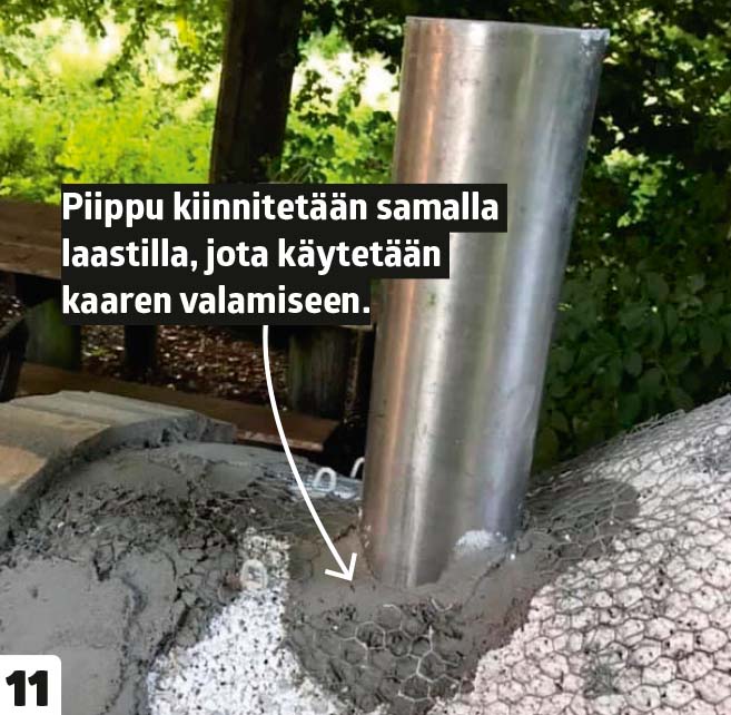 Kun kaari on täysin muurattu, voit lisätä laastia sen taakse, jotta siitä tulee varmasti tiivis