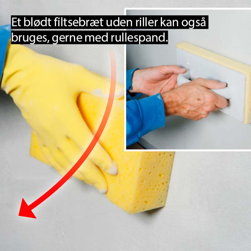 Facadeisolering: Sluttelig trækkes overfladen jævn og ensartet med en svamp