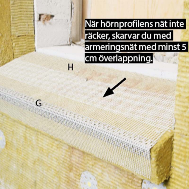 Isolera utvändigt: Fönsterbrädan ska också armeras och kanten ska skyddas