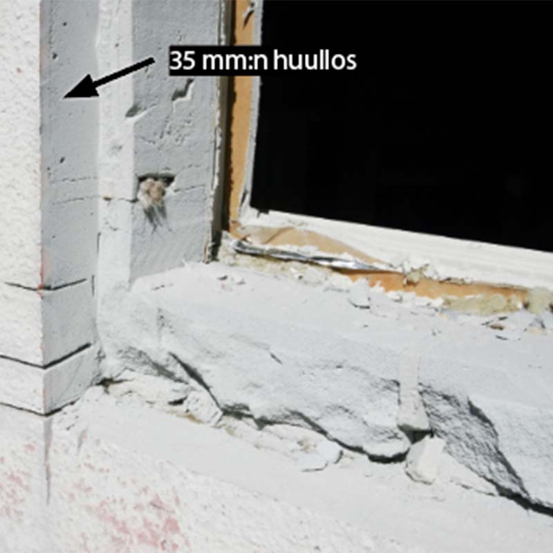 Ikkuna-aukkojen pohjalle leika-taan syvempi huullos