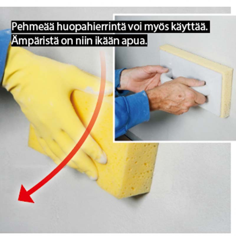 Lopuksi pinta pyyhitään tasaiseksi ja yhtenäiseksi sienellä