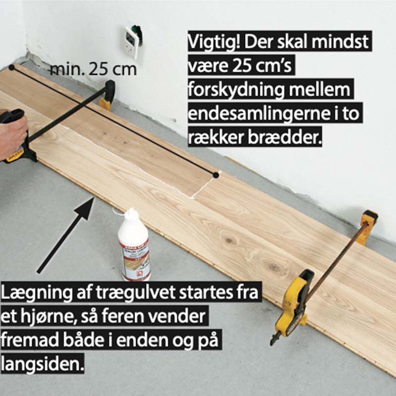 Gulvvarme trægulv: De første brædder skal samles helt tæt