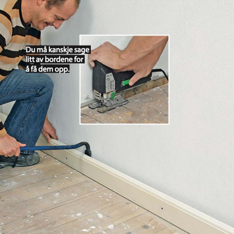 hvordan legge varmekabler på tregulv: Begynn med å fjerne gulvlistene