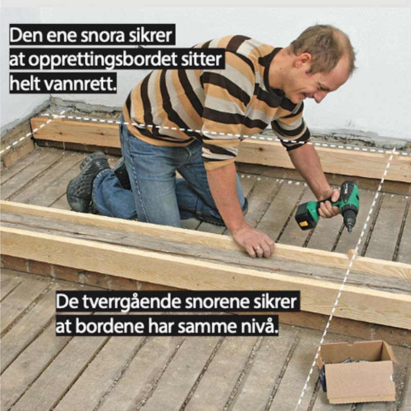 Gulvvarme tregulv: Spenn ut tre snorer på tvers av rommet