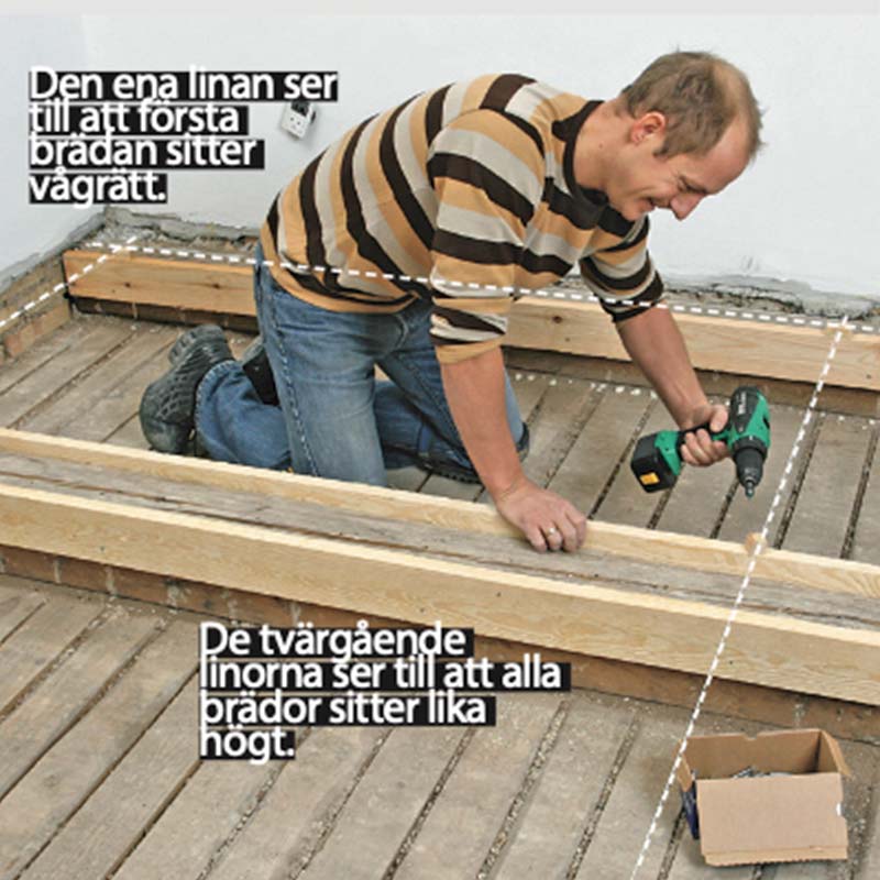 Golvvärme trägolv: Spänn tre tvärgående linor över rummet