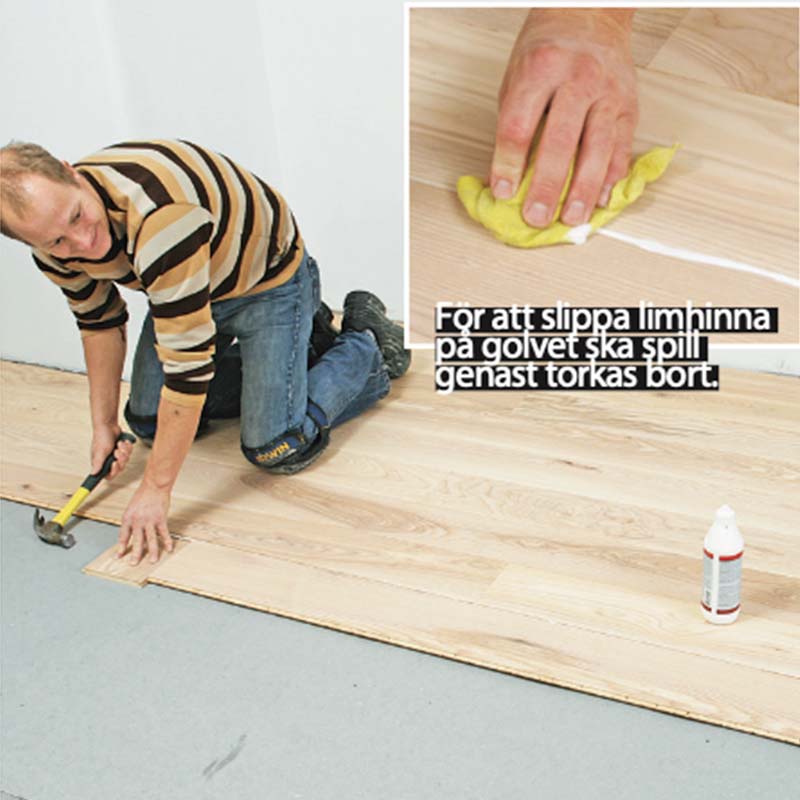 Golvvärme trägolv: Brädorna ska limmas med parkettlim