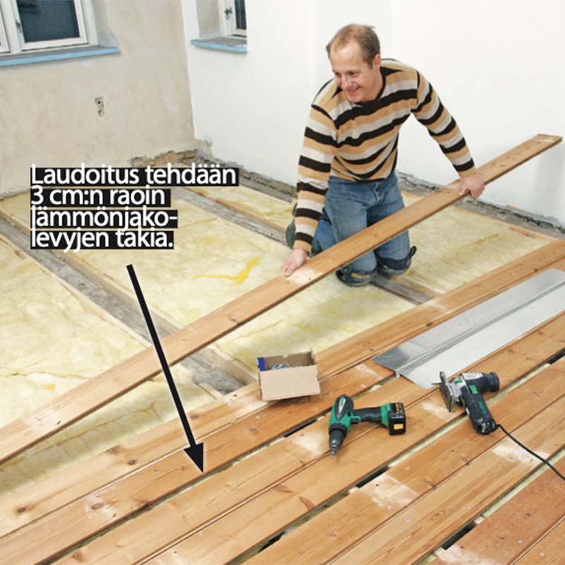 Lattialämmitys puulattiaan: Kun eristeet on asennettu