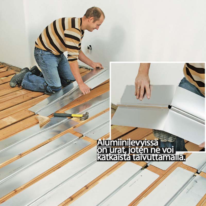 Lattialämmitys puulattiaan: Levitä lämmönjakolevyt tasaisesti lattialle