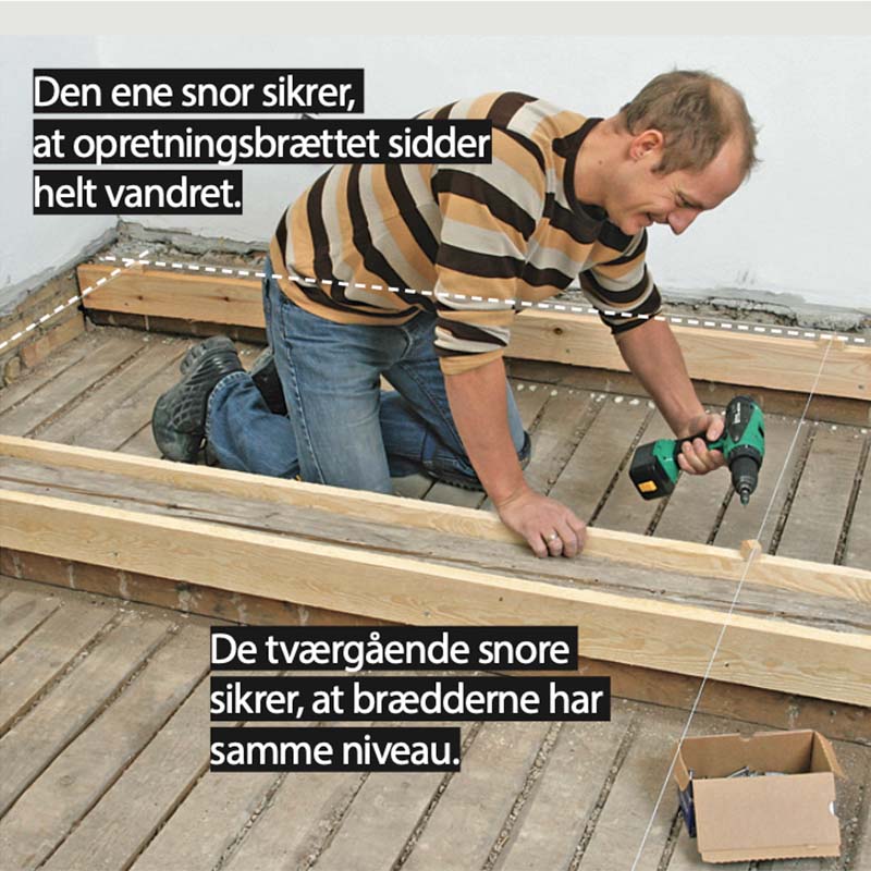 Gulvvarme under trægulv: Spænd tre snore ud på tværs af rummet