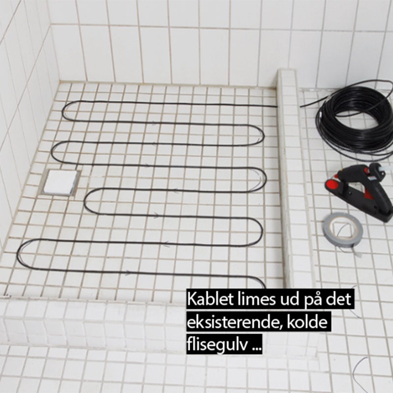 Gulvvarme: Lim elkabel fast på fliser