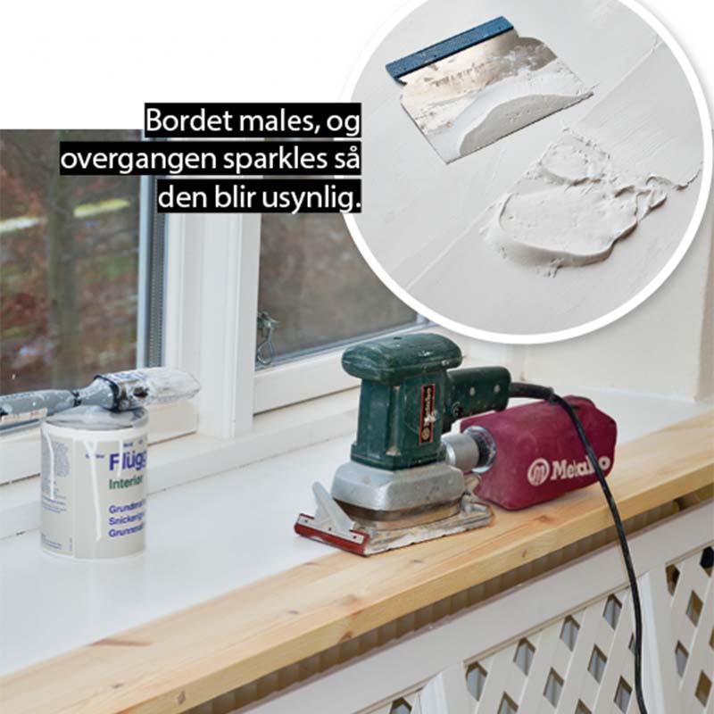 Radiatorskjuler: Vindusplaten lages dypere med et stykke limtre.