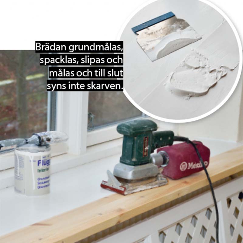 Elementskydd: Fönsterbänken görs djupare men tänk på att det innebär att det bildas imma på fönstren p.g.a. dålig ventilation.