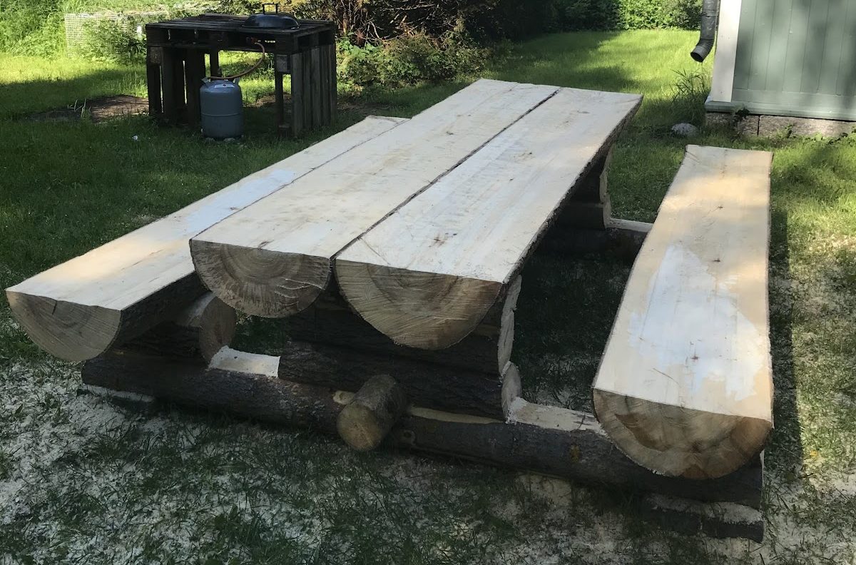 Bord og bænkesæt af tykke stammer