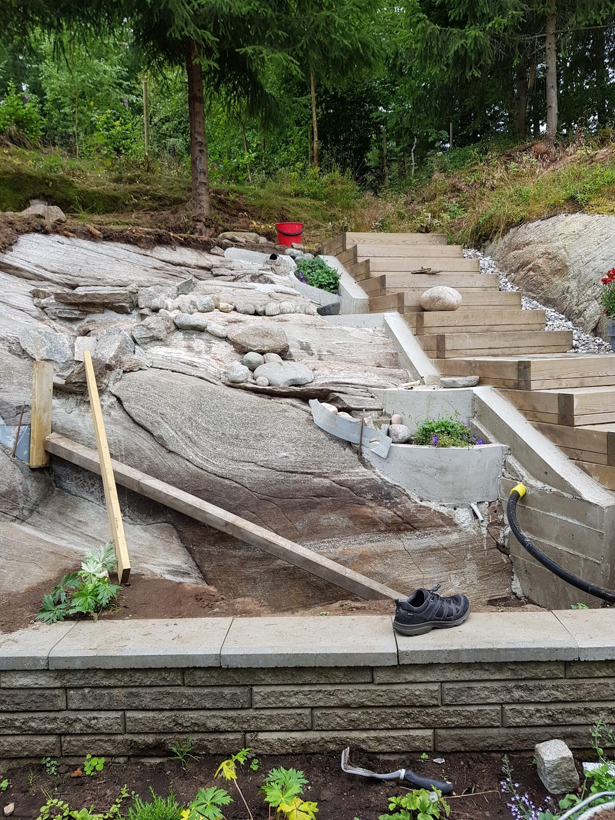 Portaat piha-altaalla ja vesiputouksella