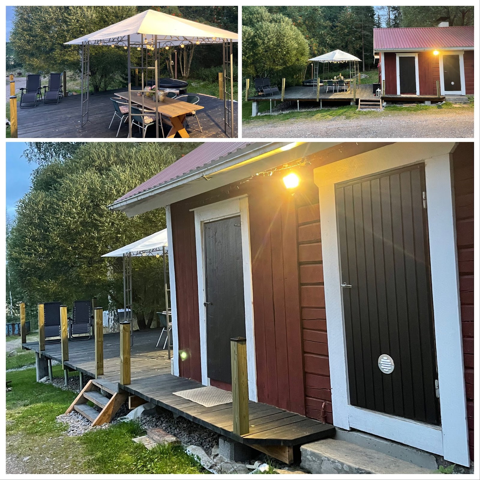 Tervattu terassi vanhan hirsisaunan yhteyteen