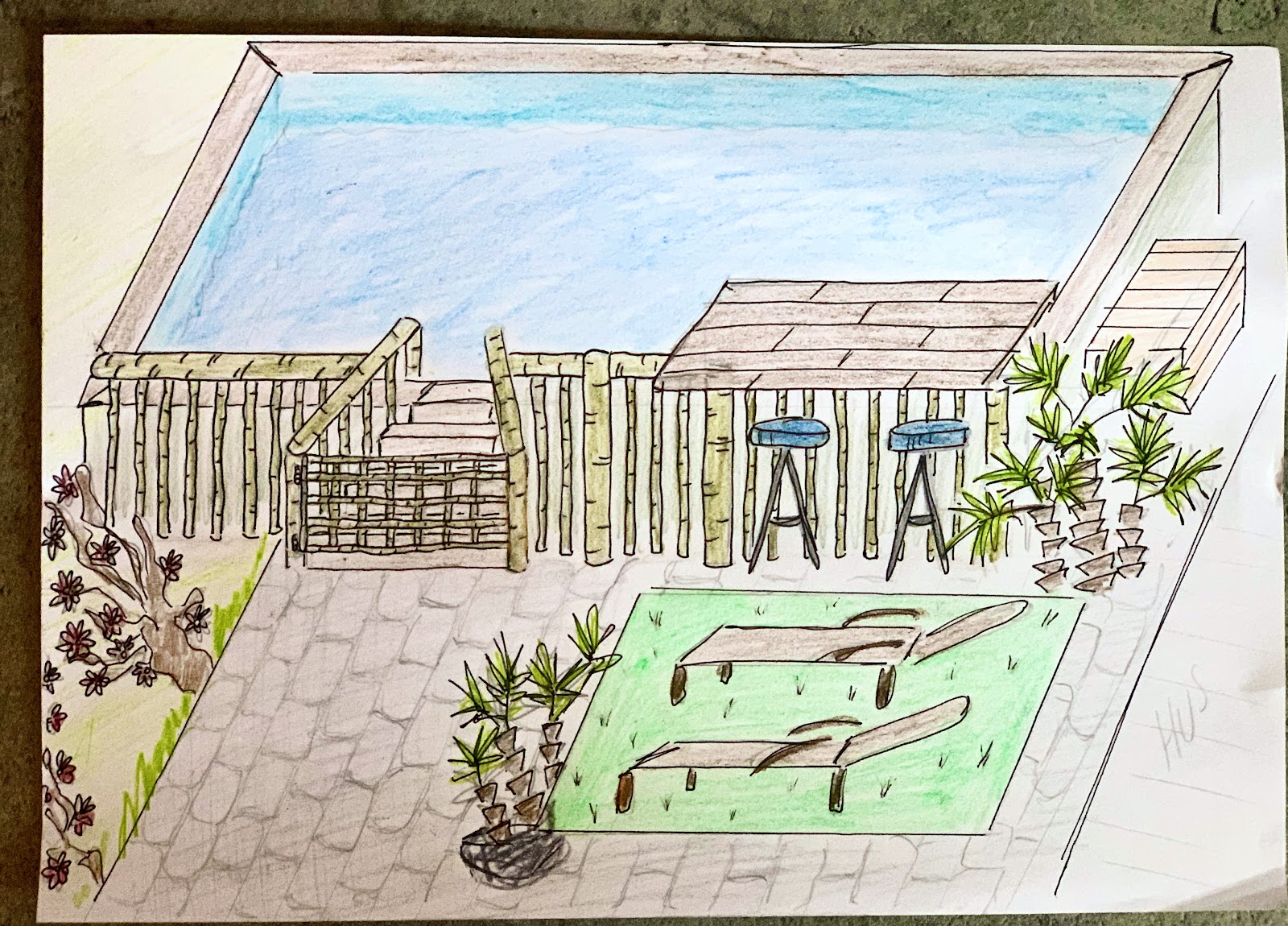 Tropisk terrasse med basseng på budsjett