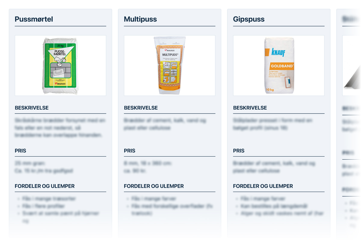 Pussmørtel til innvendige vegger