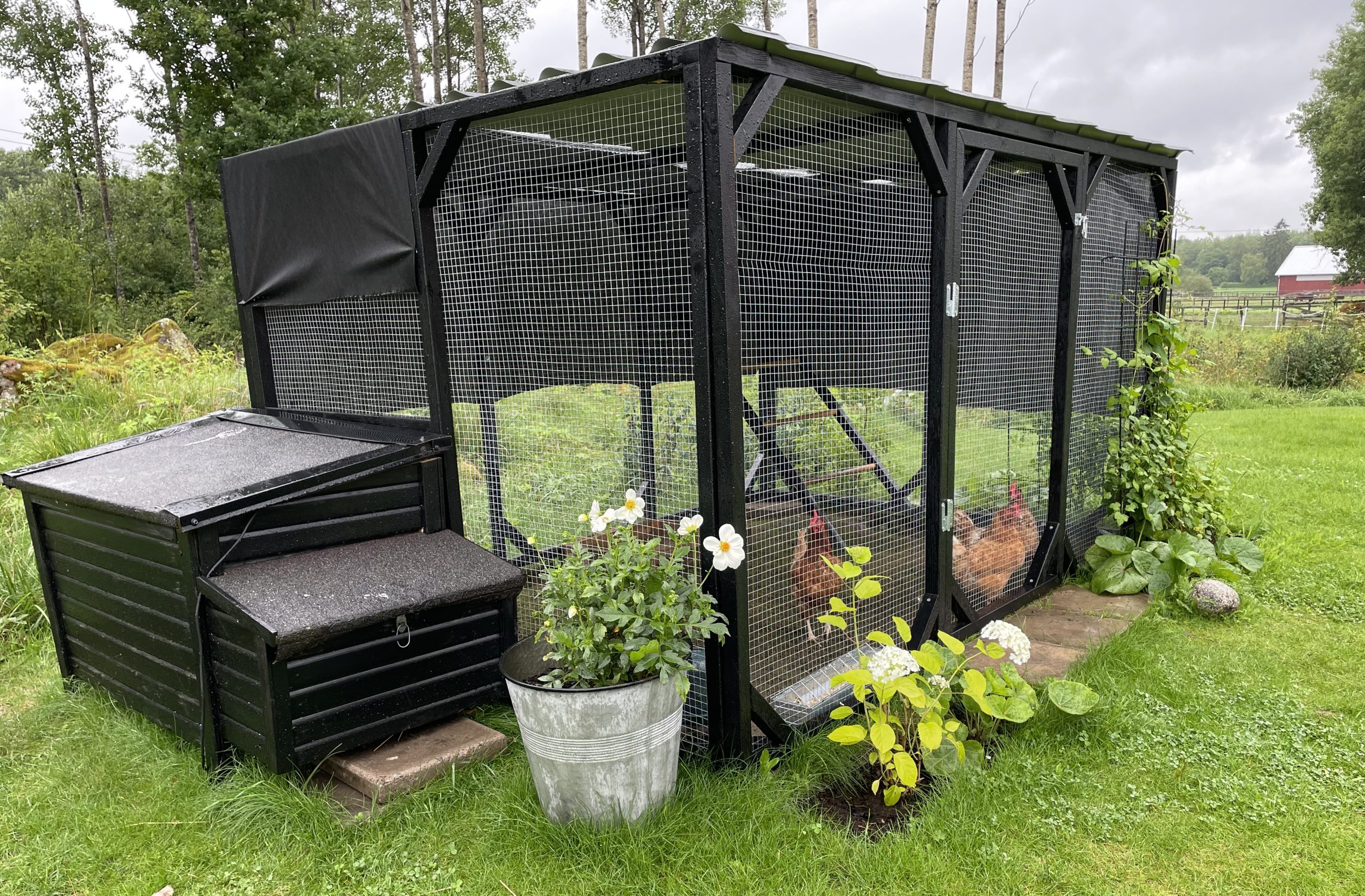 Hønsegård bygget af sektioner