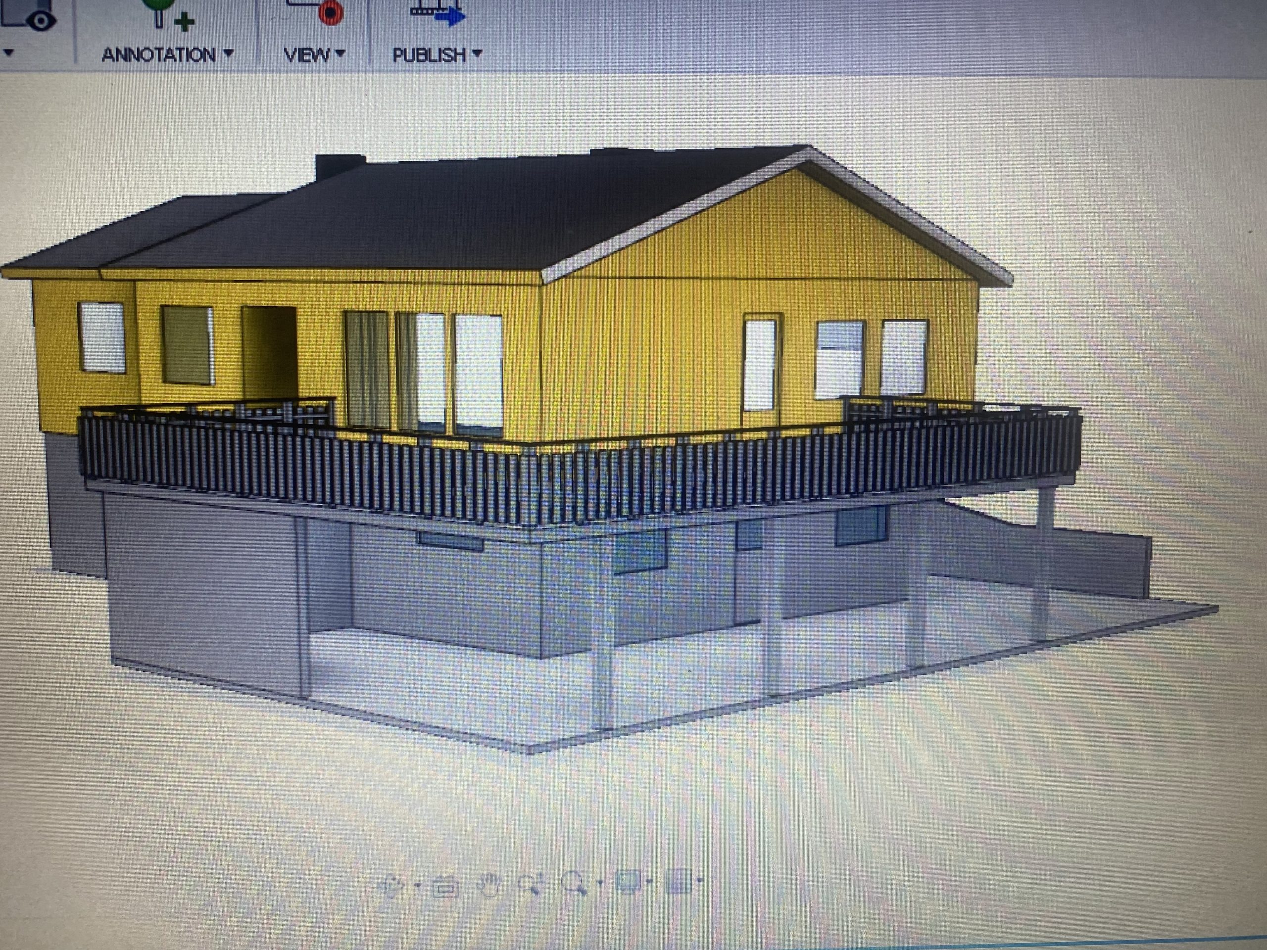 Veranda med understøttende betonvæg