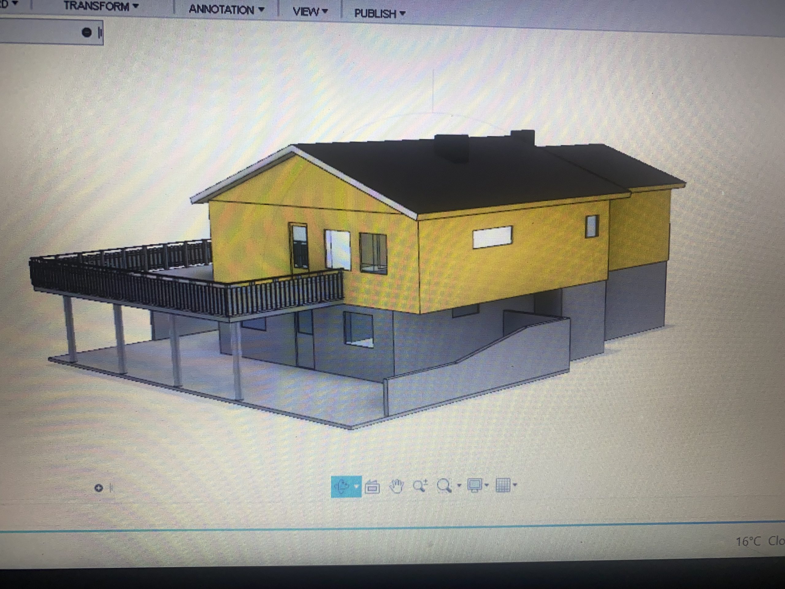 Veranda med understøttende betonvæg