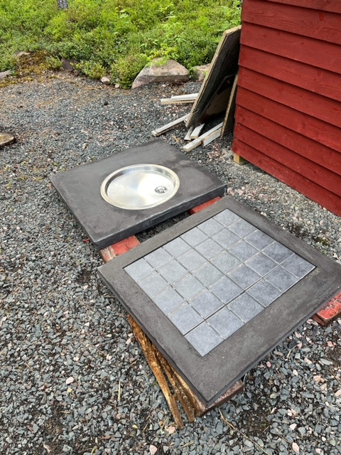 Overdækket udekøkken med støbt bordplade