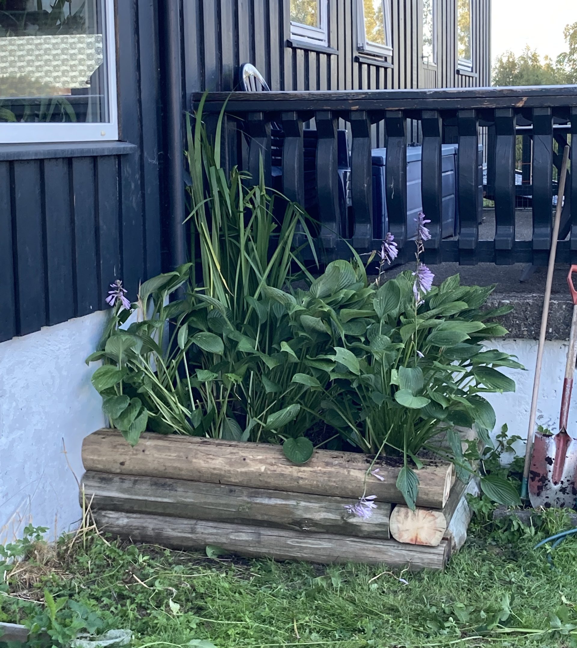 Høybed laget av stokker