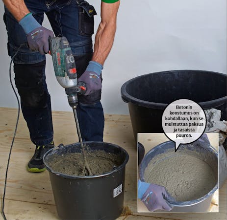 Betoni lintuallas | Sekoita kuivabetoni veteen ja sekoita perusteellisesti.