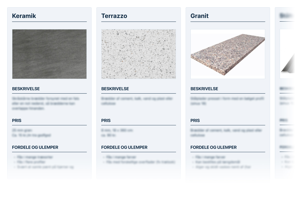 Køkkenbordplader af sten