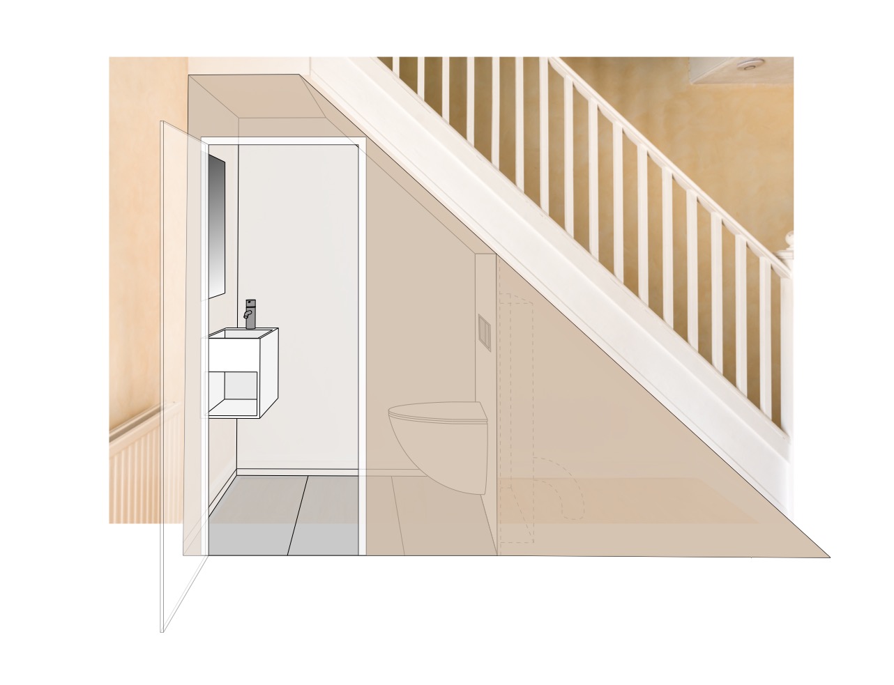 Byg et toilet under trappen