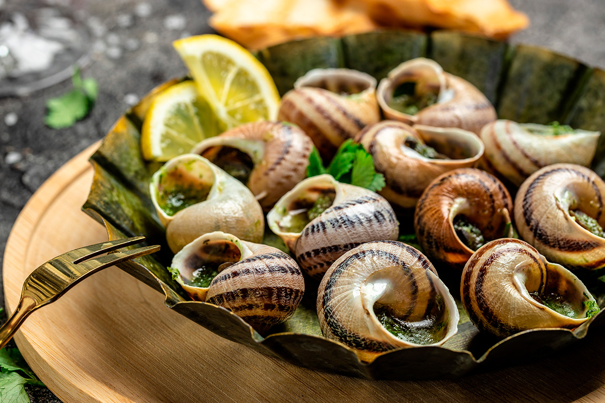 Tillagad fläckig vinbergssnäcka