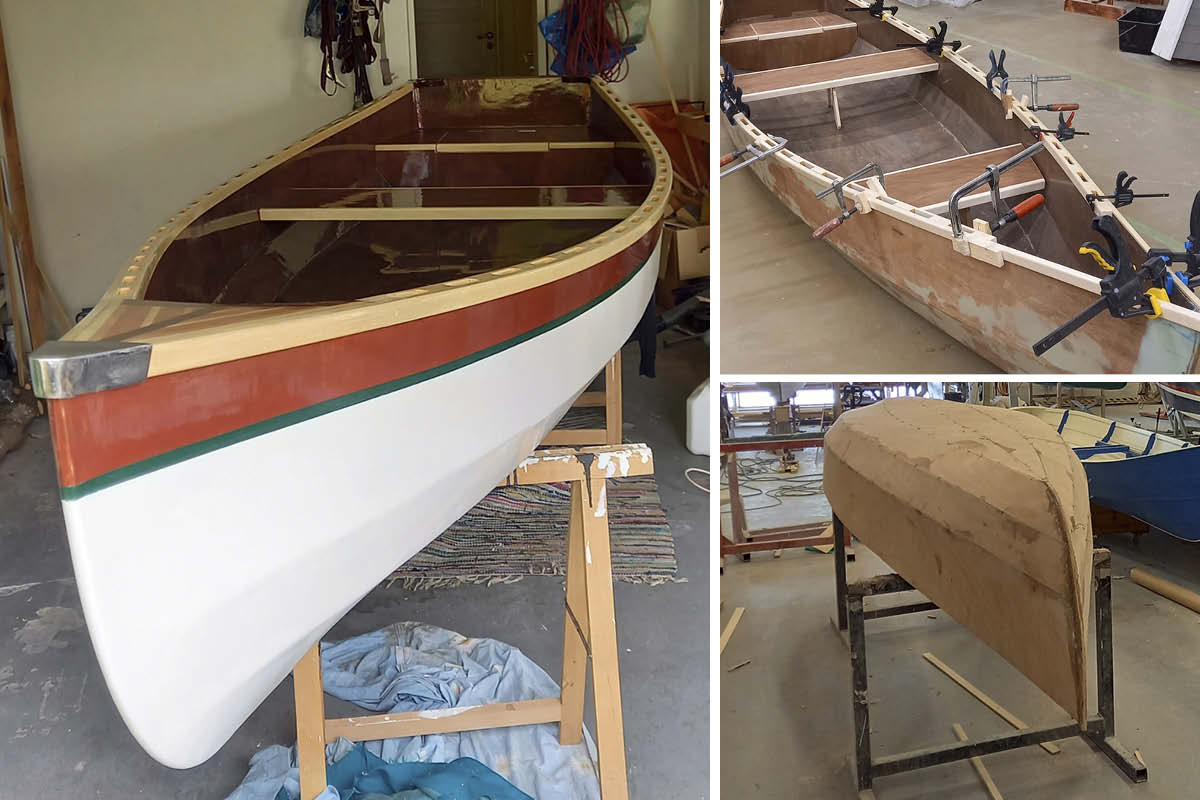 Handbyggd båt av trä, metall och glasfiber