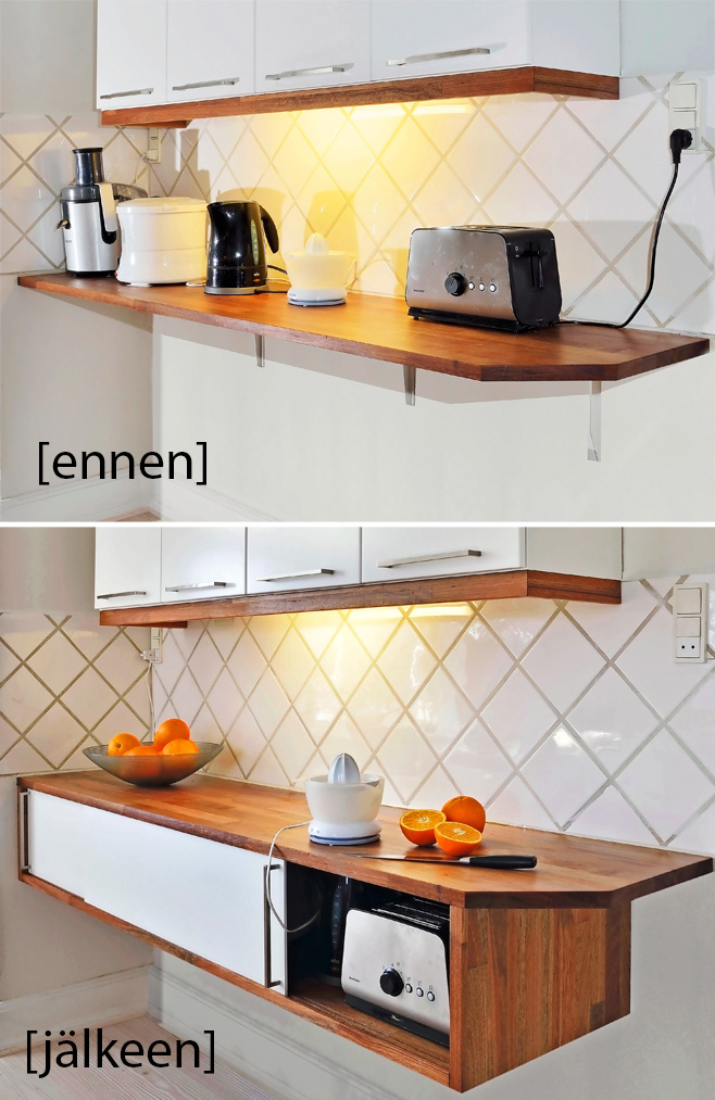 Fiksu säilytystila kaappien alla